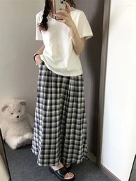 Skirts White Black Plaid Skirt Cotton Maxi Midi Long Women Summer Pleated A-Line #e-girl Fairycore 2000s Aesthetic Korean Cloth