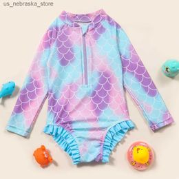 One-Pieces Girls one piece swimsuit long sleeved Rush protective swimsuit teenage girl beach swimming and surfing swimsuit Q240418