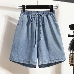 Women's Jeans High Waist Casual Denim Shorts Women Arrival 2024 Summer Korean Style Solid Color Knee Length Female Short B3679