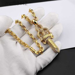 Chkro 24k Gold Diamond Holy Sword Pendant Necklace Fashion and Personalised Mens Womens Letter Full