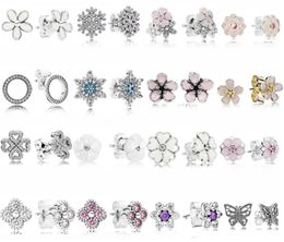 NEW 100 925 Sterling Silver ra Earrings Flower Butterfly Ear Studs charm Beads Fit Original DIY Dangler Whole factory227d46483461257