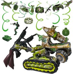 Camo Birthday Party Balloons Tank Missile Gun Inflatable Hanging Swrils Army Military Decorations 240407