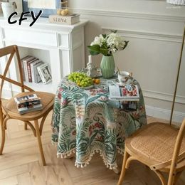 Table Cloth Green Round Tablecloth European Retro Jacquard Fabric Coffee Cafe Decor Cover Room Aesthetic