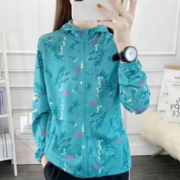 Women's Jackets Summer Thin Print Mesh Air Permeability Sun Protection Jacket Women Long Sleeve Casual Hooded Coat Loose Female Outerwear