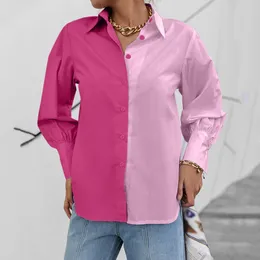 Women's Blouses Fashion Colour Collision Blouse Womens Turn Down Collar Long Sleeve Shirts Blusas Casual Shirt Office Lady Tops And