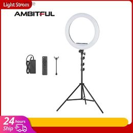 Continuous Lighting AMBITFUL 18/21 inch 50W LED circular light dual color circular light+YouTube video circular light makeup light remote control Y240418