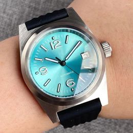 Wristwatches Tandorio 38MM Diving 20ATM Waterproof NH35A Men Watch Green Sunburst Dial Wristwatch Lume Marks AR Arched Sapphire Glass