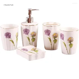 Bath Accessory Set Lavender Series Home Bathroom Ceramic Accessories Toothbrush Holder Lotion Bottle Soap Dish Mouth Cup Five Piece