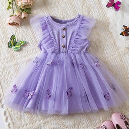 Girl Dresses Summer Butterfly Mesh Flying Sleeve Dress 1-5 Years Toddler Girls Birthday Party Princess Cute Baby Casual Clothes