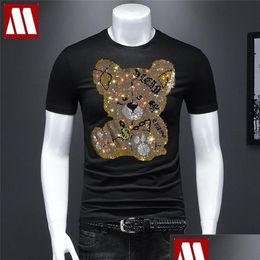 Men'S T-Shirts Rhinestones Tshirt Men T Shirt Uni Streetwear Slim Mens Short Sleeve Shirts Diamond Inlaid Teddy Bear Toy Plus Size Coo Dhnx9