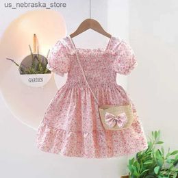 Girl's Dresses Girls Short sleeved Dress 2023 Summer New Childrens Flower Dress Baby Princess Dress Little Girl Summer Dress Q240418
