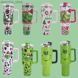 water bottle New Christmas Grinch 40oz Car Cup Hand Cup Ice Bullion Cup 304 stainss steel vacuum cup
