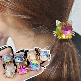 Hair Rubber Bands Cute Cat Hair Rope Crystal Rhinestone Black Hair Tie Simple Ponytail Head Rope Y240417