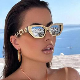 Sunglasses Vintage Cat Eye For Women Brand Small Metal Chain Elegant Eyeglasses Fashion Black Shades