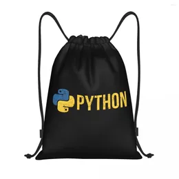 Shopping Bags Python Programmer Retro Style Drawstring Backpack Sports Gym Bag Distressed Programming Developer Sackpack