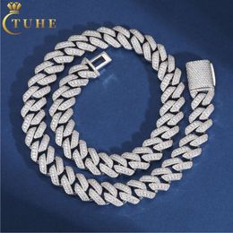 Wholesale Price 15mm White Gold Plated 925 Sterling Silver 3 Rows Vvs Moissanite Diamond Iced Out Cuban Link Chain Necklace