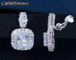 CWWZircons Non Pierced Ear Gorgeous Top Cubic Zirconia Crystal Women Party Clip On Long Earrings without Piercing CZ586 21121674055820769