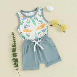 Clothing Sets FOCUSNORM 0-3Y Infant Baby Boys Clothes Outfits Animal Print Sleeveless Tank Tops And Elastic Shorts Set