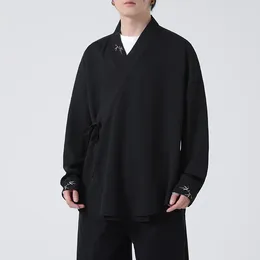 Men's Casual Shirts M-5XL Plus Size Kimono Men Solid Color Long Sleeve Shirt Stretwear Fashion Open Stitch Male Jacket