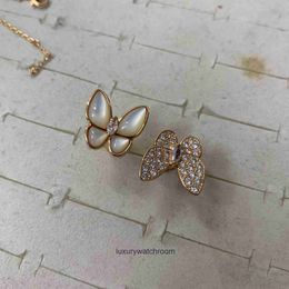 High End Jewellery rings for vancleff womens New Horse Butterfly White Fritillaria Ring Double Butterfly Ring Rose Gold Full Diamond Open Zircon Female Original 1to1