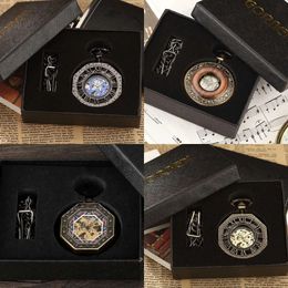 Round Octagon Vintage Man Pocket Watch Fob with Chain Steampunk Watches for Men Pendant Retro Clock Necklace 231207 es