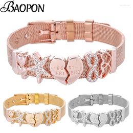 Link Bracelets BAOPON High Quality Stainless Steel Mesh Bracelet With FRIEND Crystal Charm Fine Bangle As Women Gift