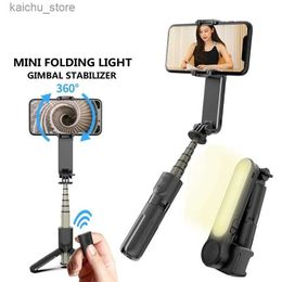 Selfie Monopods Mini Handheld Gimbal Stabilizer with Fill Light Wireless Remote Portable Telescopic Selfie Stick Tripod for Phone Holder Stand Y240418