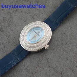 AP Pilot Wrist Watch 67395BC Female Light Blue Plate Original Diamond 18K White Gold Quartz Womens Watch