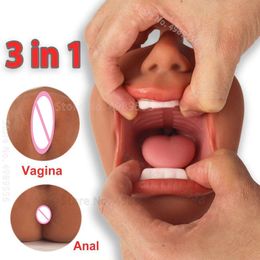 3 IN 1 sexy Toys Masturbation For Men Deep Throat Artificial Real Pussy Oral Male MasturbatorBlowjob Realistic Rubber Vagina