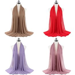 Elegant Scarves Modest Women Bubble Chiffon Solid Oversizes Muslim Head Scarf Ladies Shawl and Wrap Female Foulard Hijab Stoles 231007