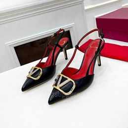 Designer Formal Shoes High Heels Women's High Heels Pointed Toe Shoes Classic Metal V Buckle Nude Black Red Matte Stiletto Heels 35-42