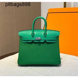 Brkns Handbag Genuine Leather 7A Handswen Green Mist Faced Crocodile Skin Assembly TOUCH Handsewn 25CMAEJY