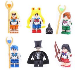 Newest Janpan Anime Sailor Moon Mars Jupiter Venus Mercury Chiba Mamoru Tuxedo Mask Mini Toy Figure Building Block Toy for Girl2573750257