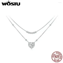 Chains WOSTU Double-layer 1CT Moissanite Heart Necklace D-Color Lab Diamond With GRA 925 Sterling Silver Beads Chain Valentine's Gift