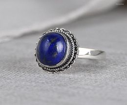 Cluster Rings FNJ 925 Silver Lapis Lazuli Real Original S925 Solid Prue Ring For Women Jewellery Vintage Oval Flower8964392