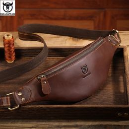 BULLCAPTAIN Mens Crazy Horse Leather Belt Bag Classic Retro Crossbody Outdoor Storage Mountaineering Mobile Phone 240407