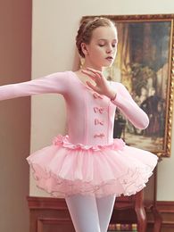 Stage Wear Girls Elegant Ballet Dress Spring Fall Long Sleeve Dance Sports Children Toddler Gymnastics Practise Tights
