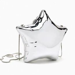 Niche Design Gold And Silver Chain Womens Evening Bag 2024 Bright Face Five Pointed Star Shoulder Funny Party 240416