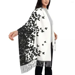 Scarves Black Butterfly Art Scarf With Long Tassel Butterflies Swarming Warm Shawl Wraps Men Women Headwear Autumn Brand Foulard