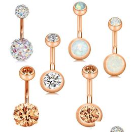 Navel & Bell Button Rings Stainless Belly Ombligo Piercings 14G Rose Gold Screw Bar Piercing Nombril Y Women Body Jewelry Drop Delive Dhk6D