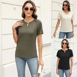 2024 New Women's Solid Colour Fashion Casual Round Neck Short Sleeved T-shirt F41826