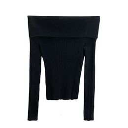 SP Spring Designer Tops Knitted Sweater Classic Black One-shoulder Slim And Versatile Long-sleeved Top For Women FZ2404177