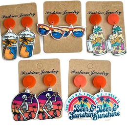 Dangle Earrings Hawaii Vacation Style Seaside Beer Drinks Scenic Sunglasses Sunrise Sunset Bohemian Acrylic Gift
