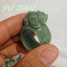 Cluster Rings Lucky-Ring Men Hand-carved Make Natural Jeadite High Quality Jade Green Jade-ring Exquisite Hadring Fine Jewellery