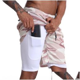Men'S Shorts Gitf No Logo Gym Men Running Double-Deck Mens Fitness Bodybuilding Breathable Compression Quick Drying Drop Delivery App Dhjdi