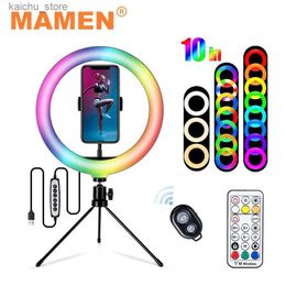 Continuous Lighting Mens 10 inch RGB fill light remote control LED ring light with metal tripod suitable for YouTube live streaming video makeup lighting Y240418