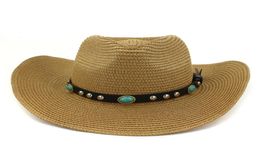 Fashionable Summer Beach Hat Cowboy Paper Straw Hats for Men Women Wide Brim Panama Style Sun Visor Cap with Belt Decor6054783