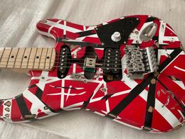 Promotion Heavy Relic White Stripe Red 5150 ST Electric Guitar Eddie Edward Van Halen Franken Stein China Guitars Black Alder Bo5885770