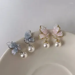 Dangle Earrings 1pair Light Luxury Zircon Pearl For Women Sweet Crystal Butterfly Vintage Style Fashion Jewelry Party Gifts