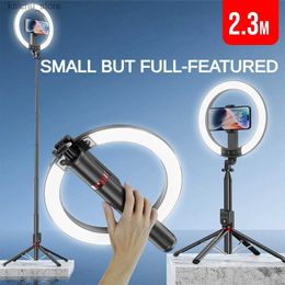 Selfie Monopods Aluminium Telescopic Selfie Stick with 10 Inch Round Fill Light 2.3M Phone Holder for Video Recording and Live Streaming Y240418